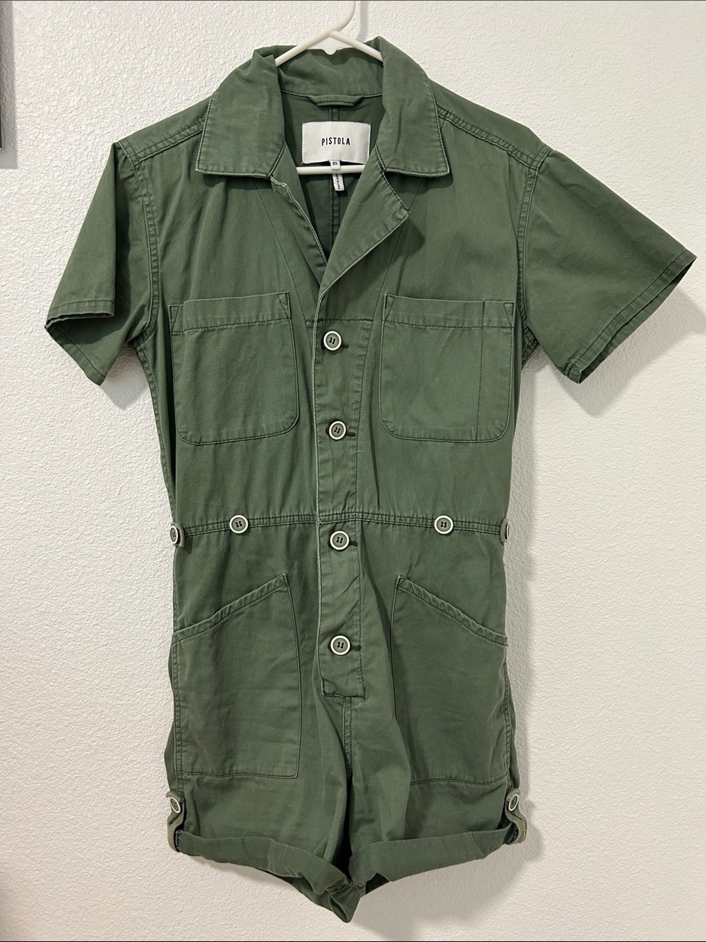 pistola Military Green Short-Sleeve Utility Romper